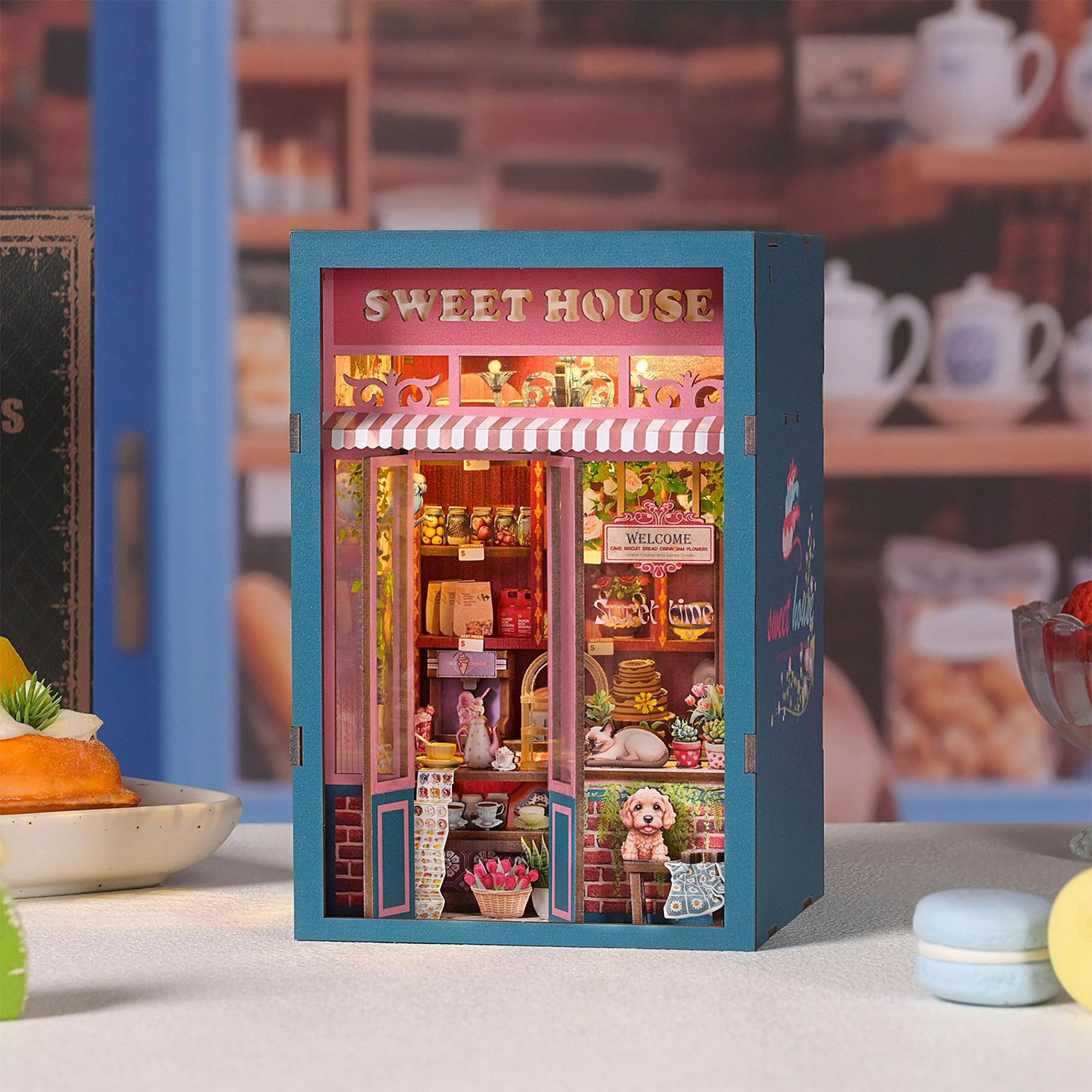 Recogida de dulces. Book Nook de madera, diseño 3D realista con gran detalle, luces led y 162 piezas.