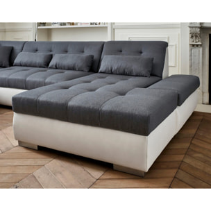 Vermont - canapé panoramique d'angle gauche - 7 places - XXL - Blanc / Gris