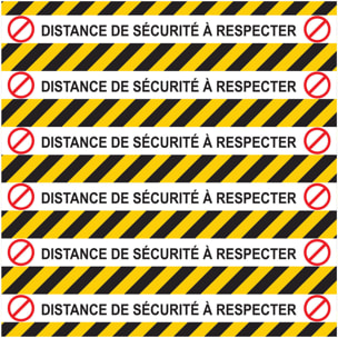 Sticker Sol avec laminat de Protection en Plastique Anti-dérapant | Stickers adhésif Sol - SOL 6 BANDES COVID-19 DISTANCE DE SÉCURITÉ À RESPECTER - 1 sticker