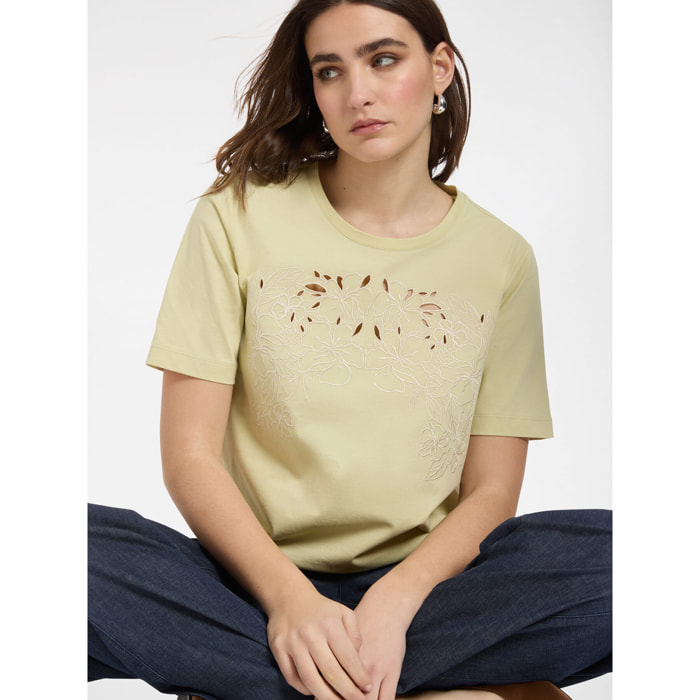 Elena Mirò - Camiseta con bordado floral - Verde claro