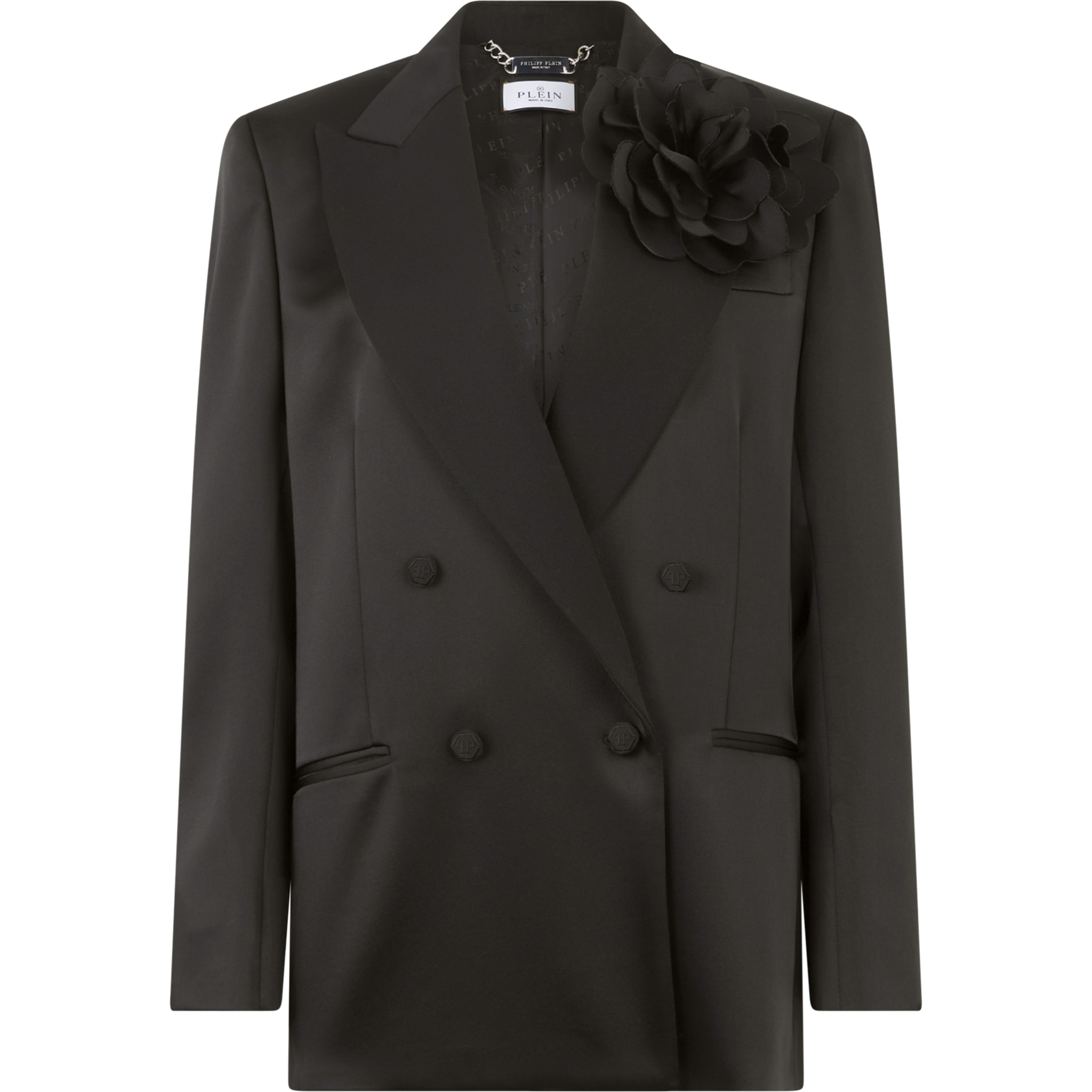 PHILIPP PLEIN Double-Breasted Satin Blazer Roses