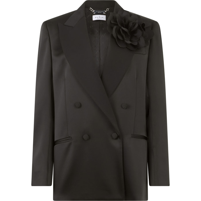 PHILIPP PLEIN Double-Breasted Satin Blazer Roses