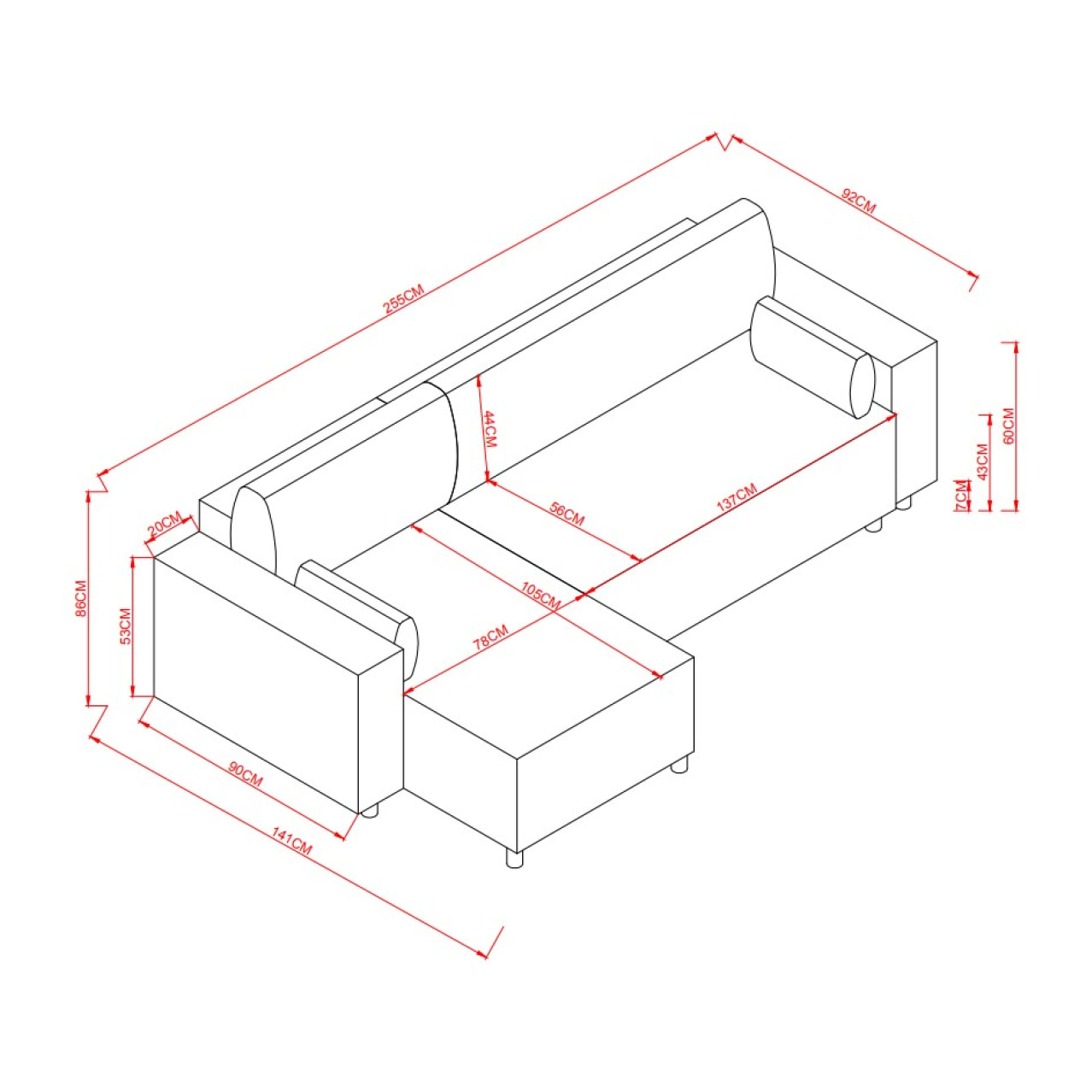 Canapé convertible d'angle réversible 4 places velours côtelé beige OGGIE