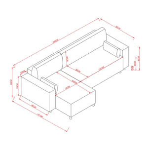 Canapé convertible d'angle réversible 4 places velours côtelé beige OGGIE