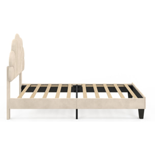 Lit simple Amalia tête de lit coquillage 90x190cm velours beige