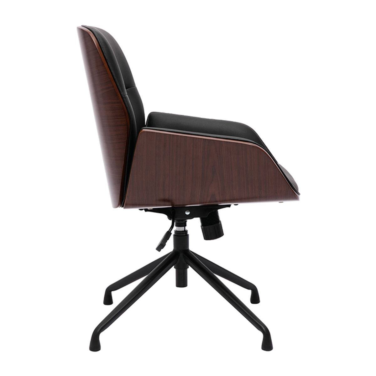 Chaise de bureau design pivotante 360° noire, bois foncé et métal noir MARLOW