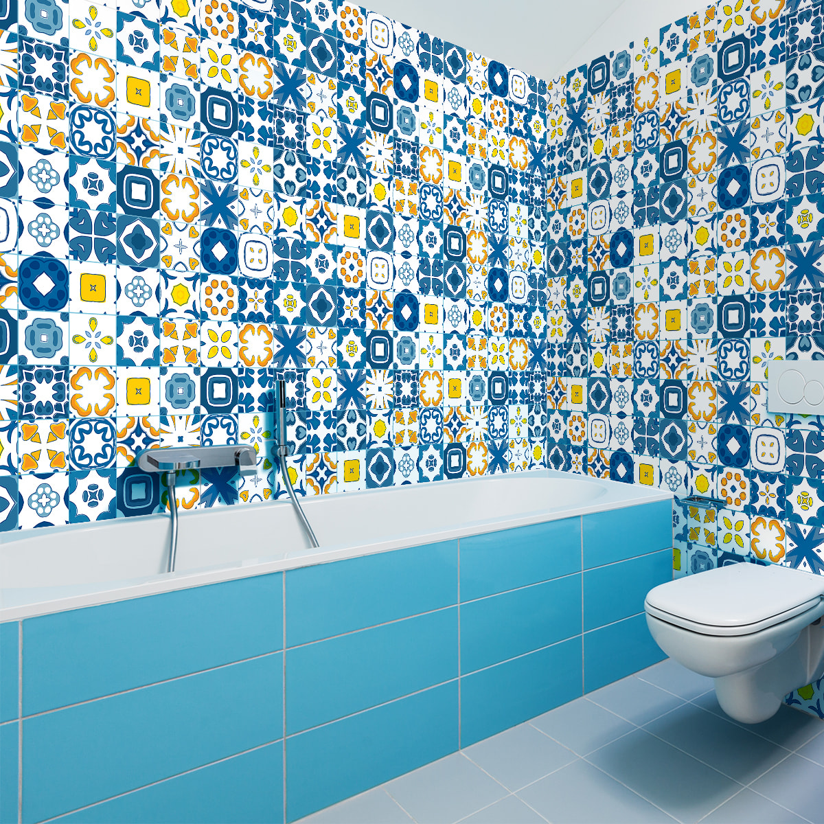 Stickers muraux - Sticker Mural Carrelage adhésif Cuisine Salle de Bain - 60 STICKERS CARRELAGES AZULEJOS RINA