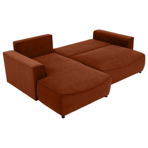 Aurelia - Canapé d'angle gauche 4 places convertible avec coffre en tissu texturé - Terracotta