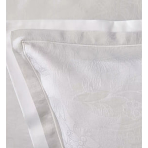 Taie d'oreiller satin de coton motif jacquard blanc Alexandria diamant