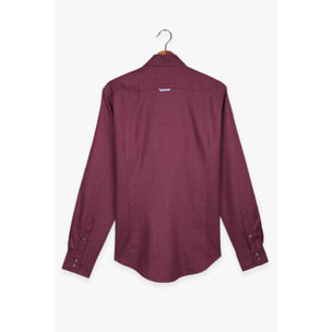 Camicia Uomo 2 Bottoni Button Down Slim Jacquard Fantasia Bordeaux e Celeste
