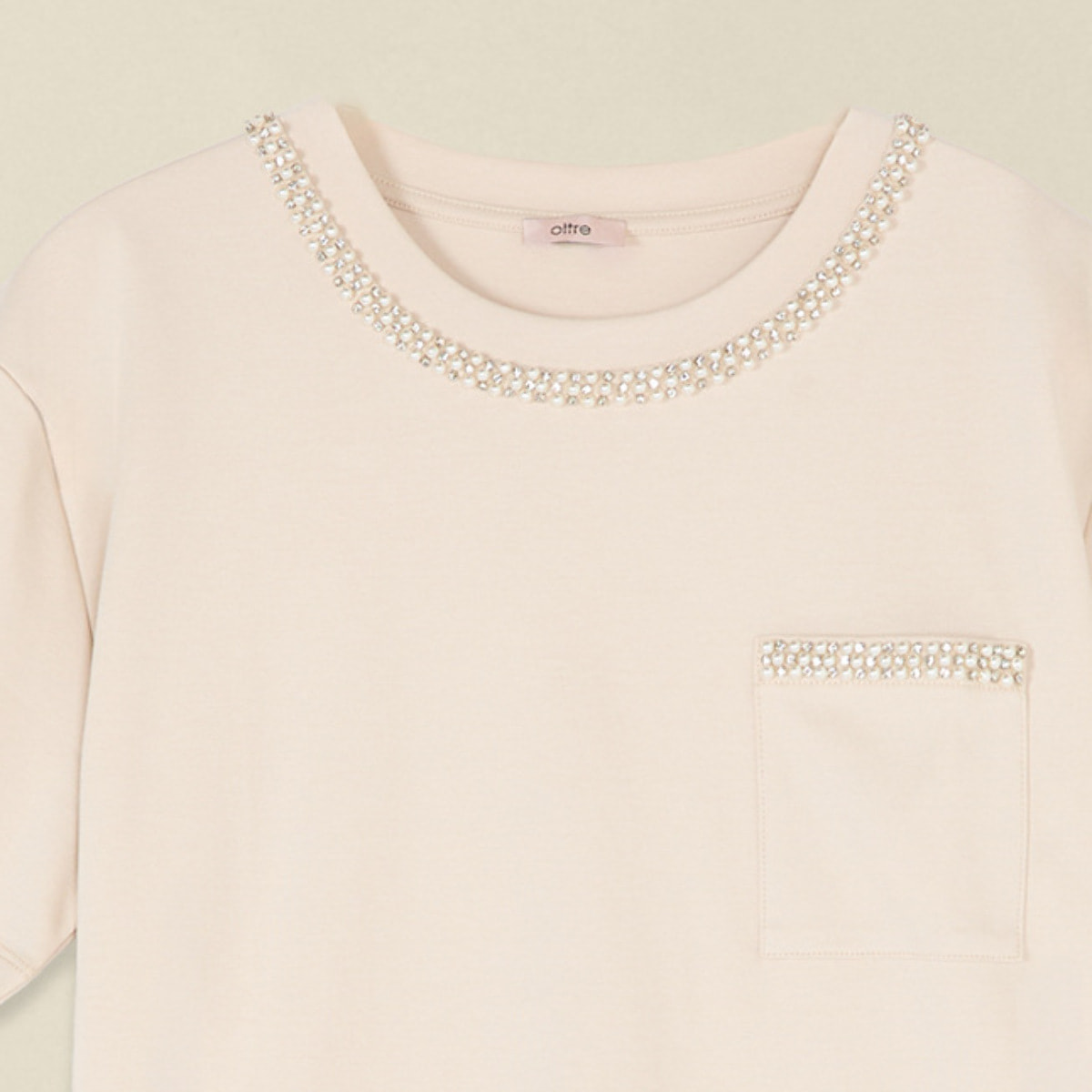 Oltre - Camiseta de algodón con cristales - Beige