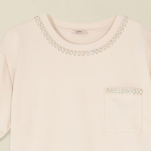 Oltre - Camiseta de algodón con cristales - Beige