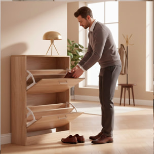 Scarpiera A 2 Ribalte Salvaspazio Con Doppia Profondità Mobile Portascarpe Per Ingresso Corridoio Contiene 12 Paia Di Scarpe 76 x 50 x 22 Cm Rovere