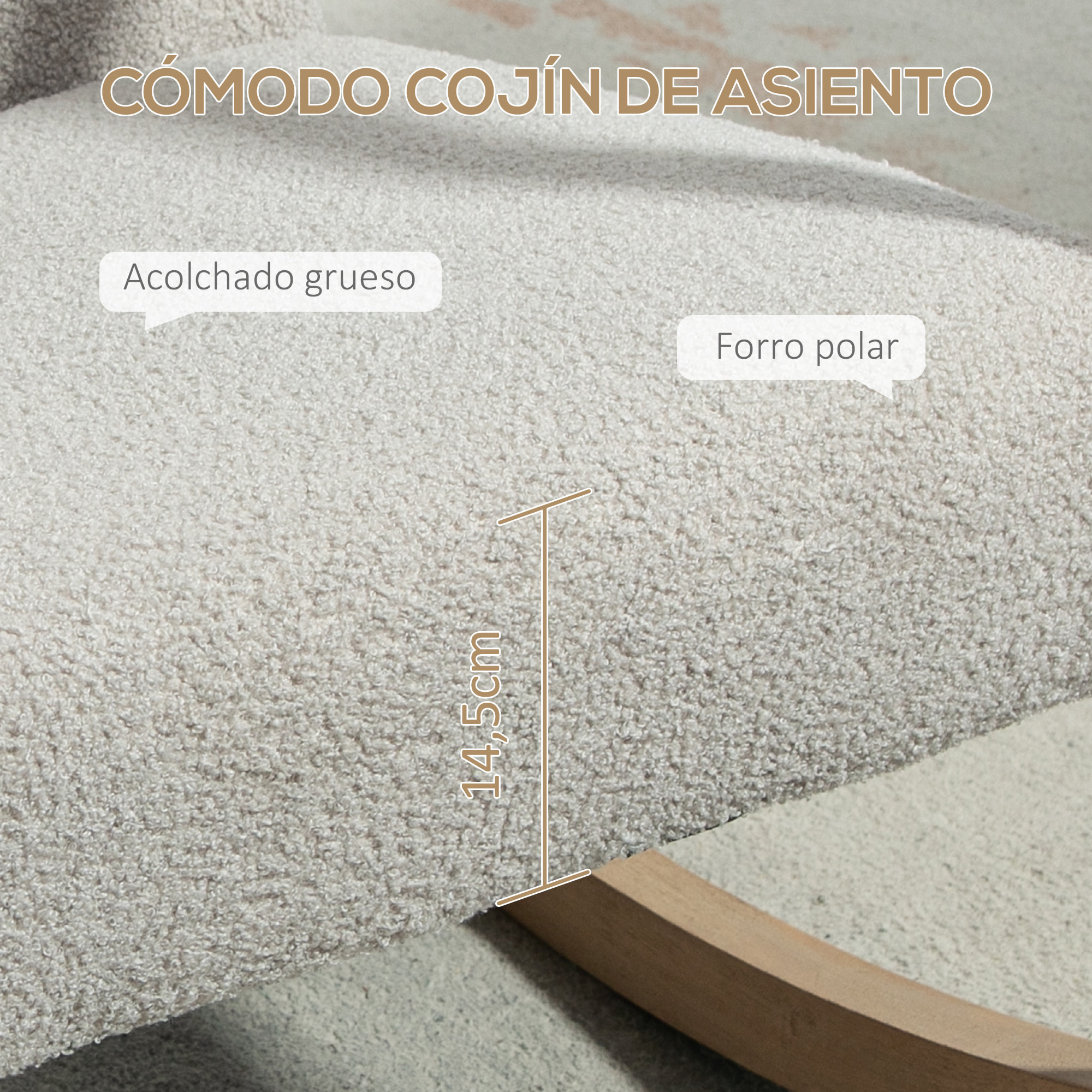 Mecedora Tapizada en Borreguito Silla Mecedora con Patas de Madera de Caucho y Reposabrazos Sillón Relax Carga 150 kg para Dormitorio Salón Gris