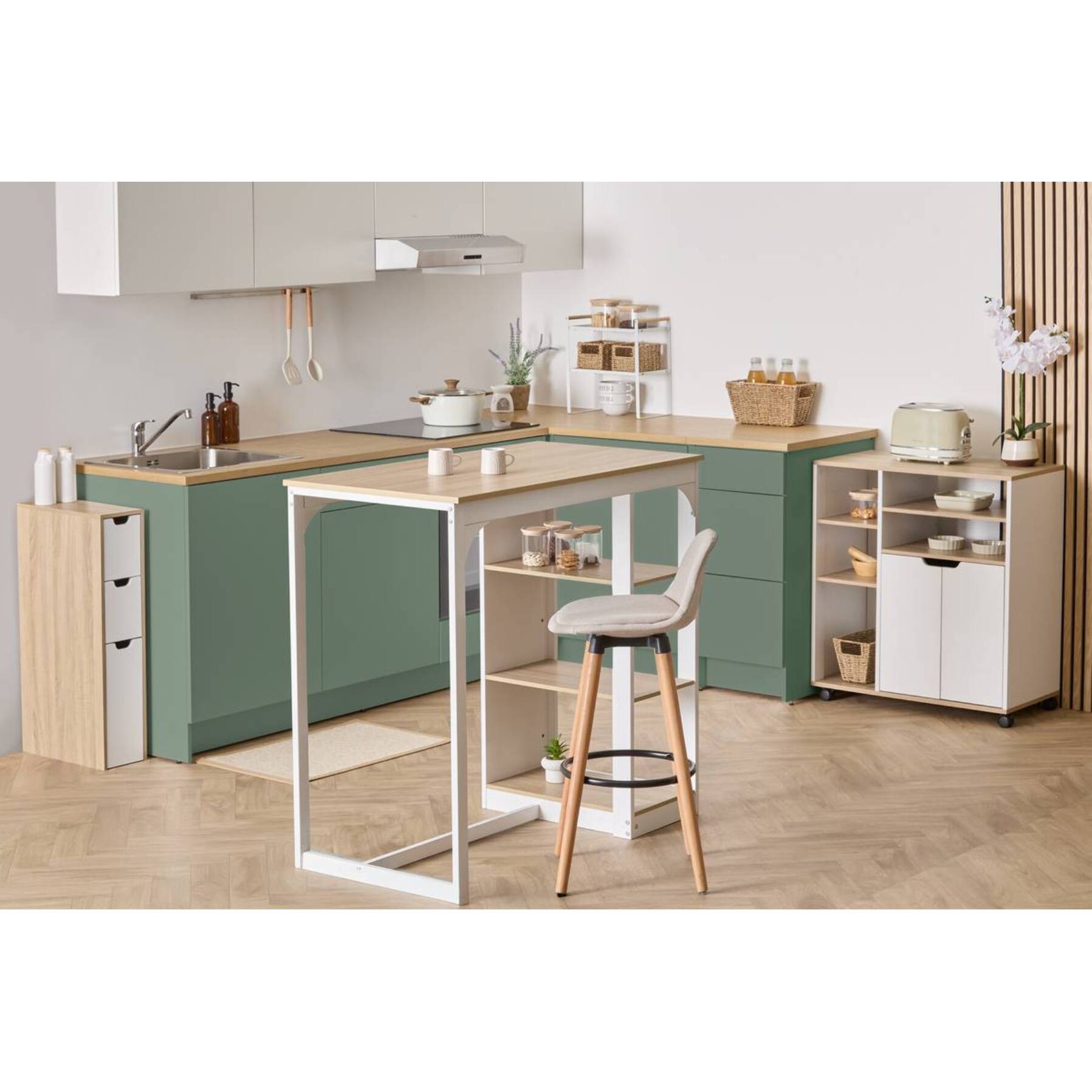 Table de bar 2 places Eat up blanc et bois