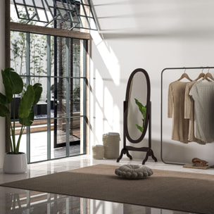 Miroir à pied ovale style shabby chic inclinaison réglable dim. 47L x 45l x 154H cm MDF chocolat