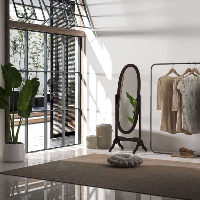 Miroir à pied ovale style shabby chic inclinaison réglable dim. 47L x 45l x 154H cm MDF chocolat