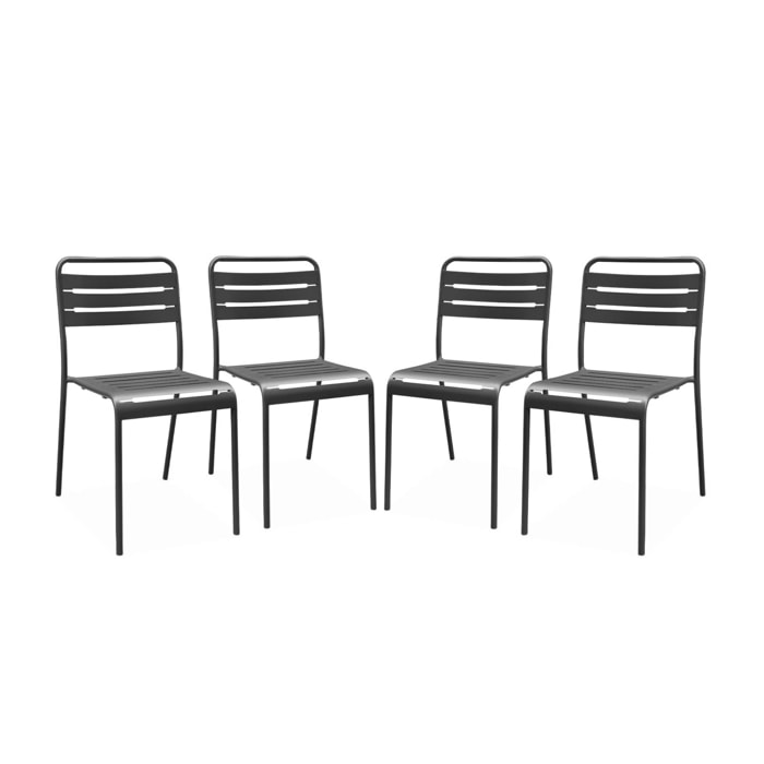 Lot de 4 chaises de jardin acier. 4 places. anthracite. Amelia. L44 x P52 x H79cm
