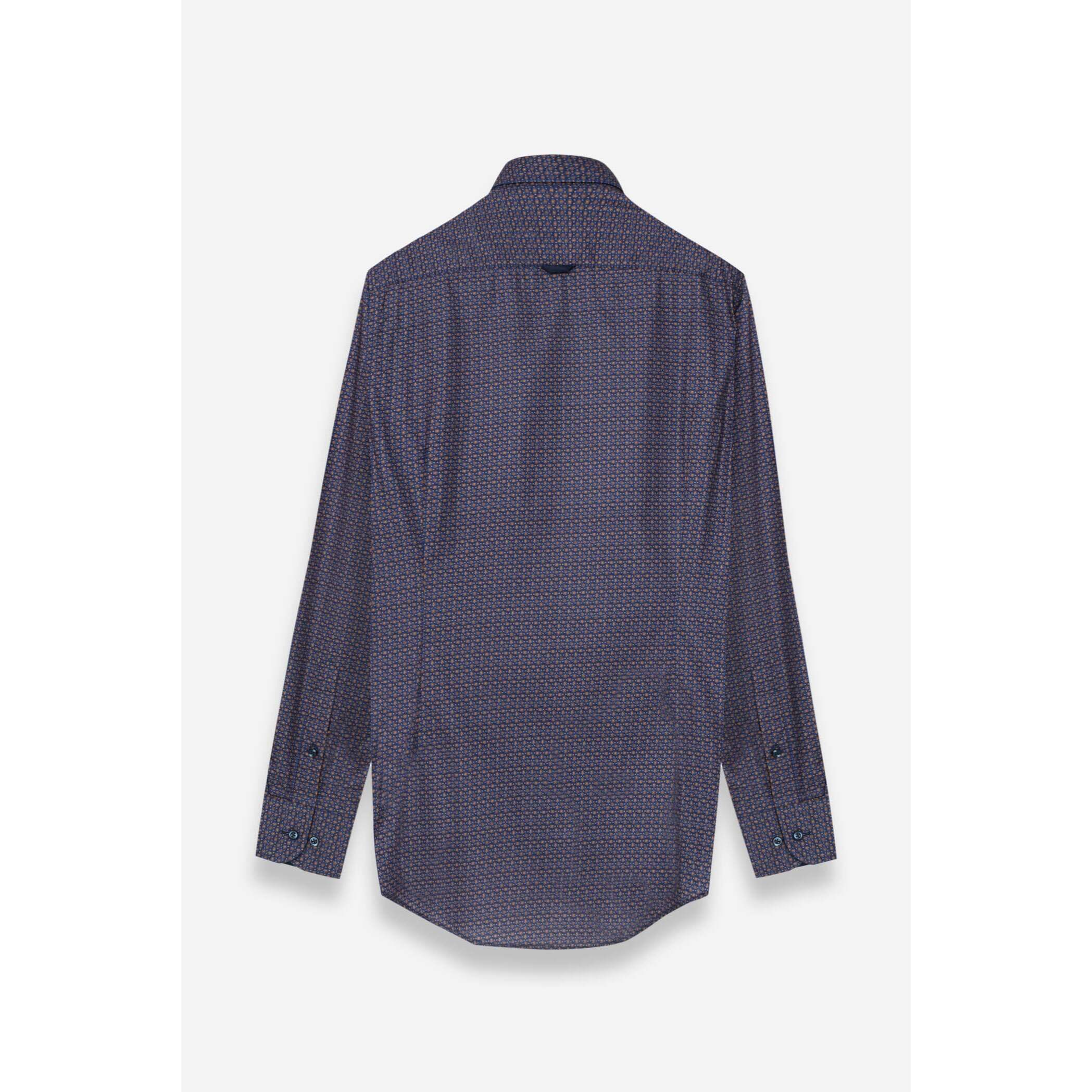 camicia uomo 1 bottone button down slim Popeline Stampato Bluette e Ocra