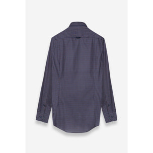 camicia uomo 1 bottone button down slim Popeline Stampato Bluette e Ocra