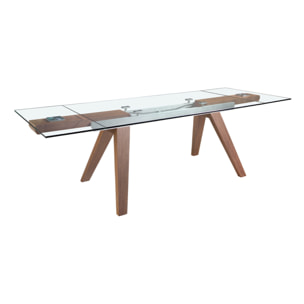Mesa comedor extensible rectangular con tapa de cristal templado 180x100x76cm