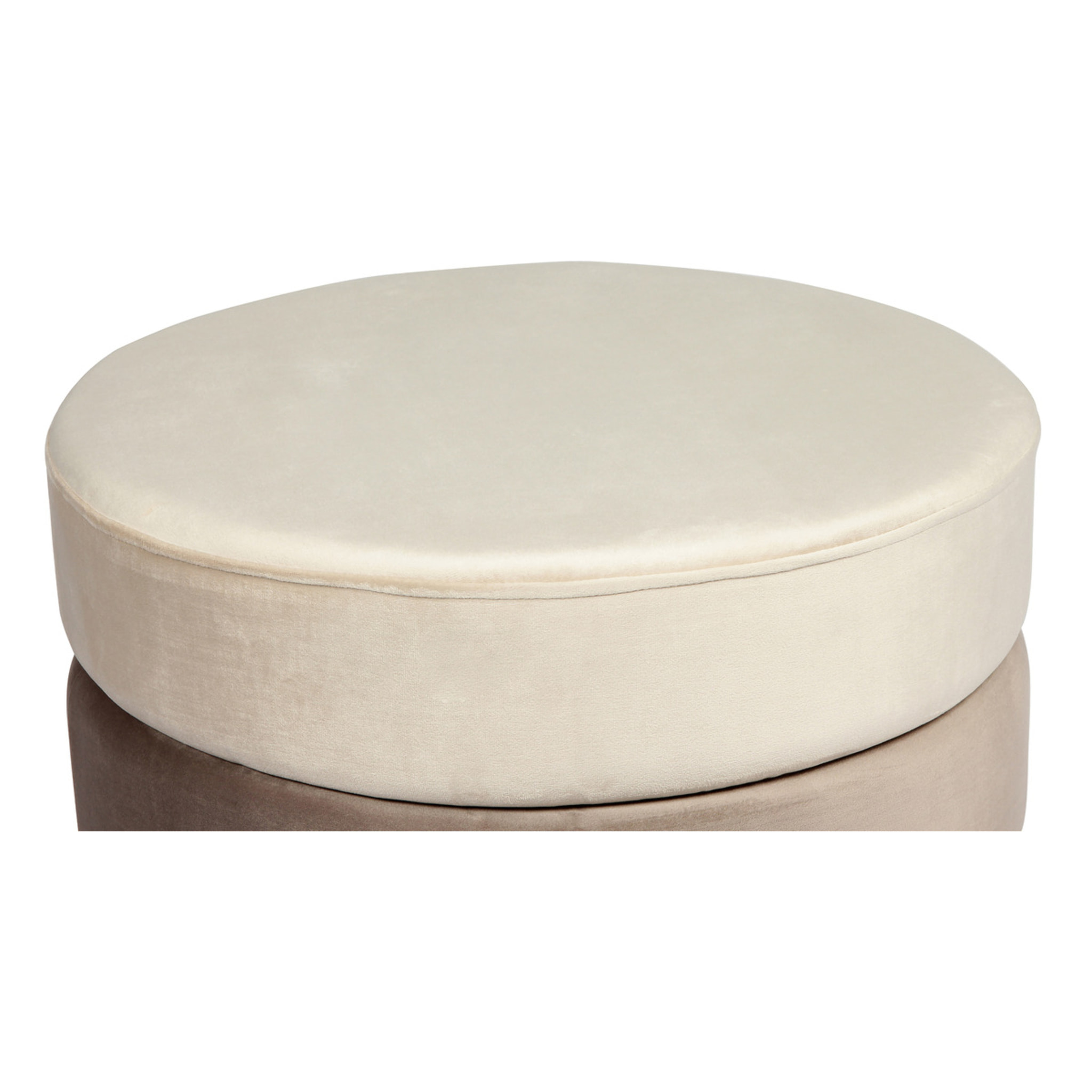 Pouf circolare Matilda in velluto marrone e base dorata
