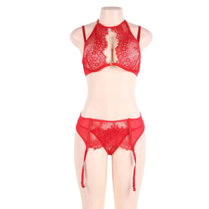 Conjunto de lencería roja de cuello halter con liga