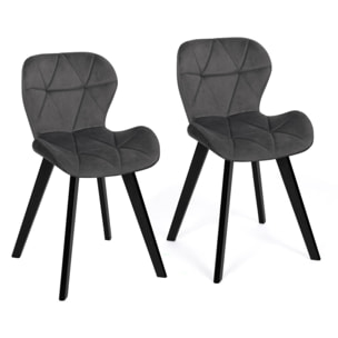 Chaises Daisy en velours gris et pieds noirs - lot de 2