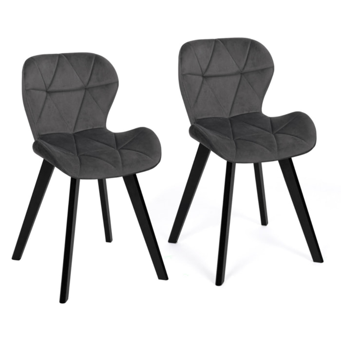 Chaises Daisy en velours gris et pieds noirs - lot de 2