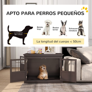Jaula para Perros, Mesa Auxiliar, Casa para Mascotas Moderna con 3 Puertas Francés con Cierre Magnético, para Perros Pequeños, 78x53x59,3 cm, Café