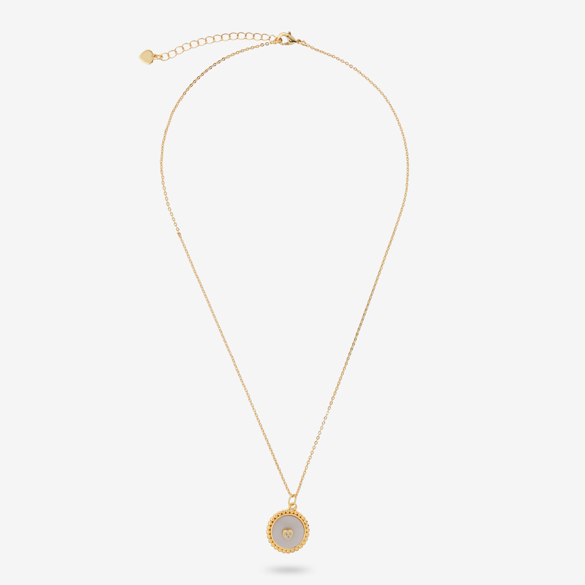 Collana Catena Rolo e Pendente in Madreperla Lavorato con Cuore e Cubic Zirconia