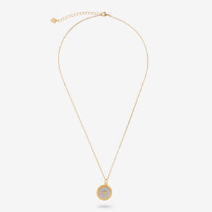 Collana Catena Rolo e Pendente in Madreperla Lavorato con Cuore e Cubic Zirconia