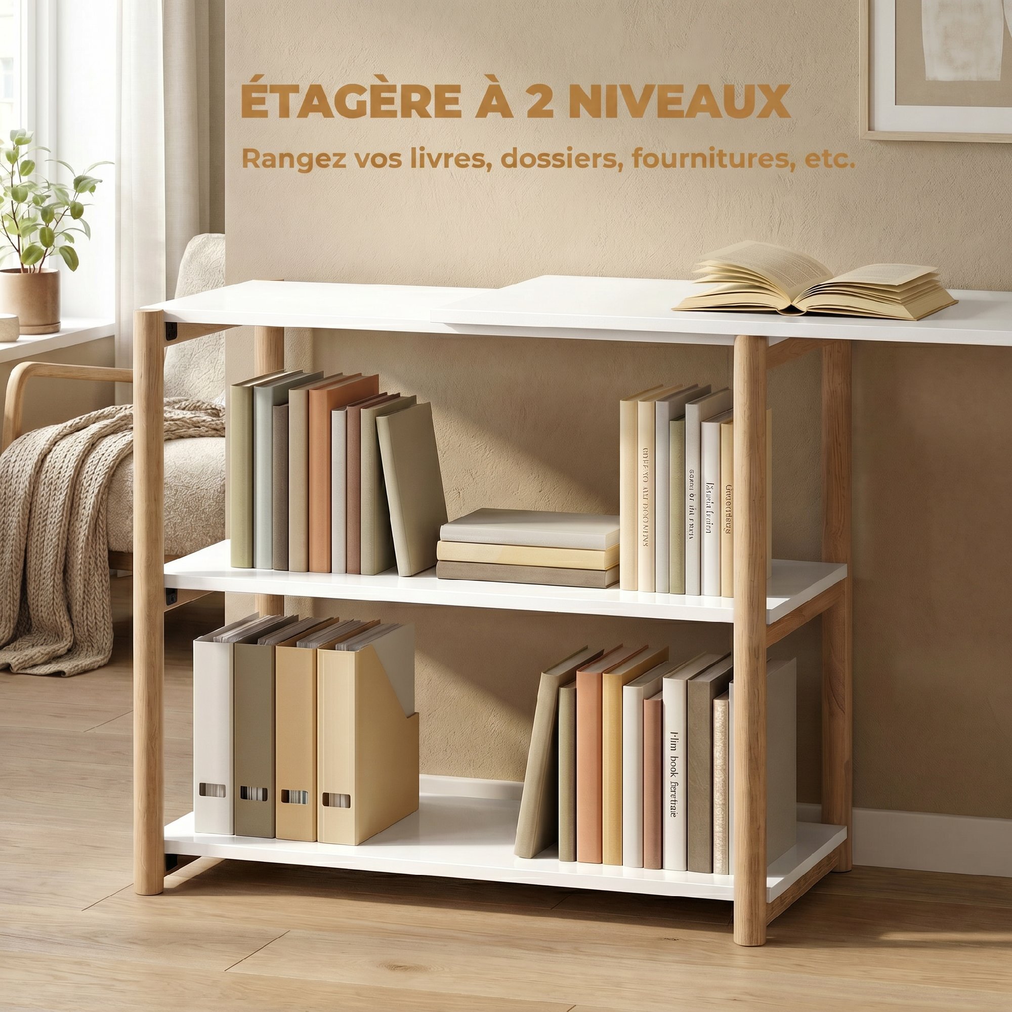 Bureau design naturel bambou blanc modulable angle ou droit