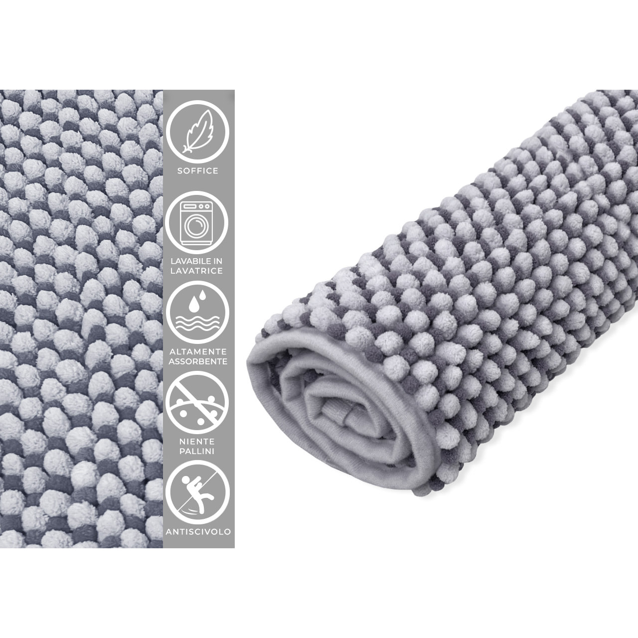 Tappeto Bagno Doccia Antiscivolo Super Assorbente Modello Dots Perla