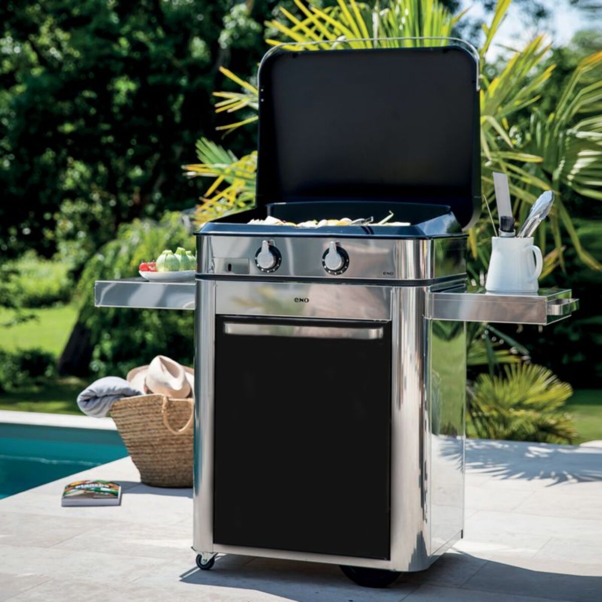 Plancha gaz ENO Combo Enosign 65 Inox et Noir sur chariot, 56x40 cm