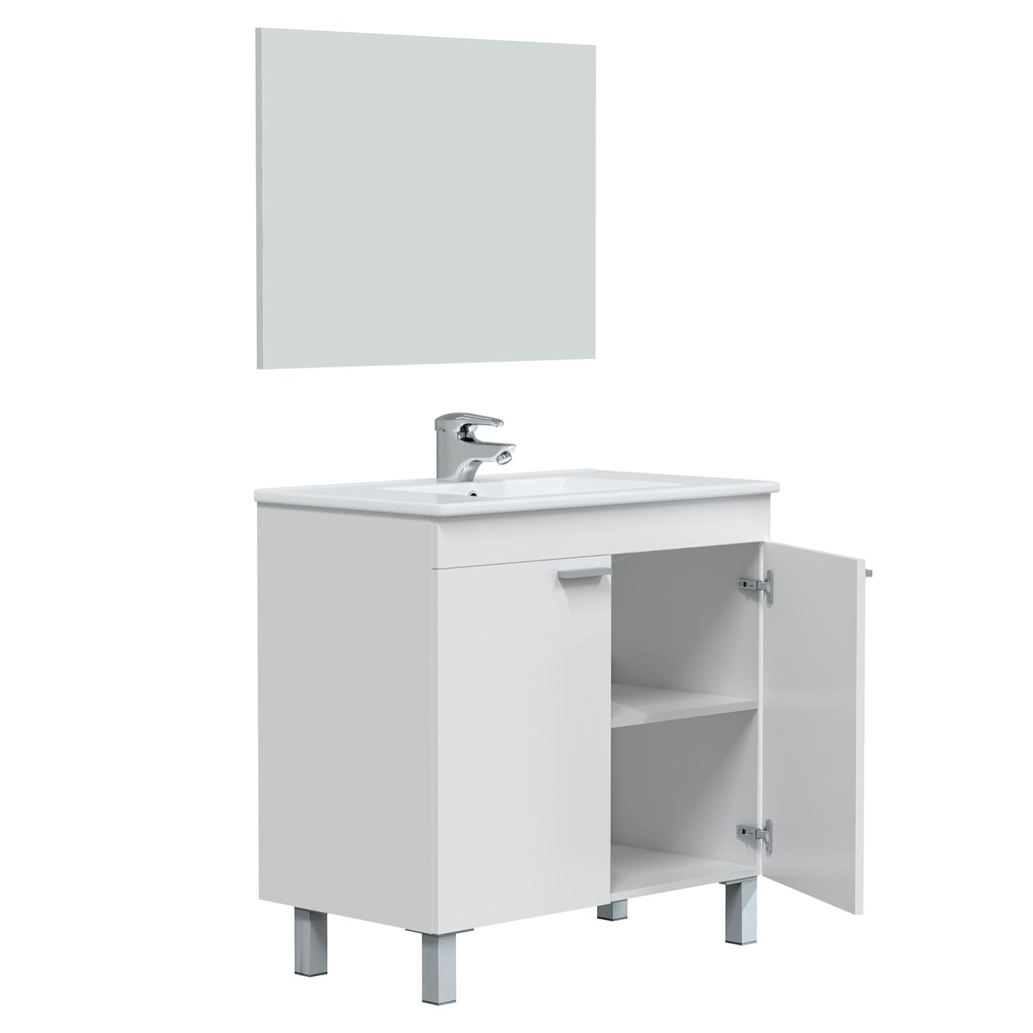 Mueble baño lupe 2p 80cm color blanco brillo con espejo, sin lavabo