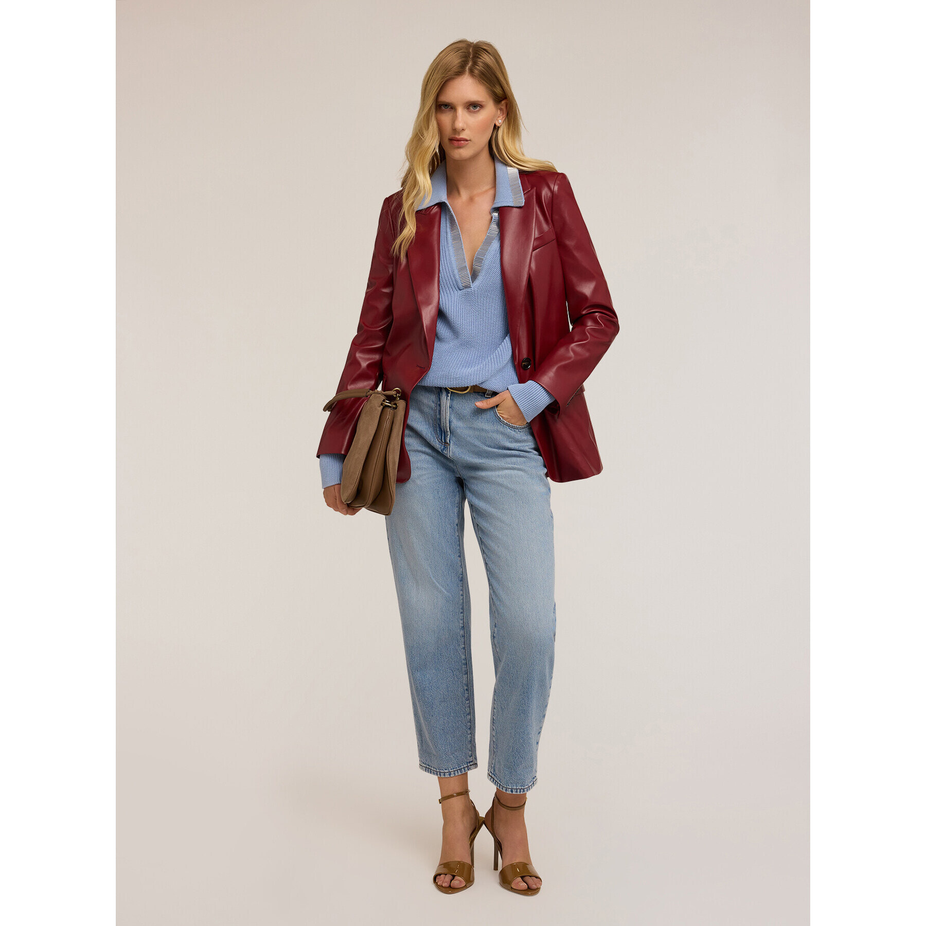 Motivi - Blazer monopetto in tessuto spalmato - Rosso