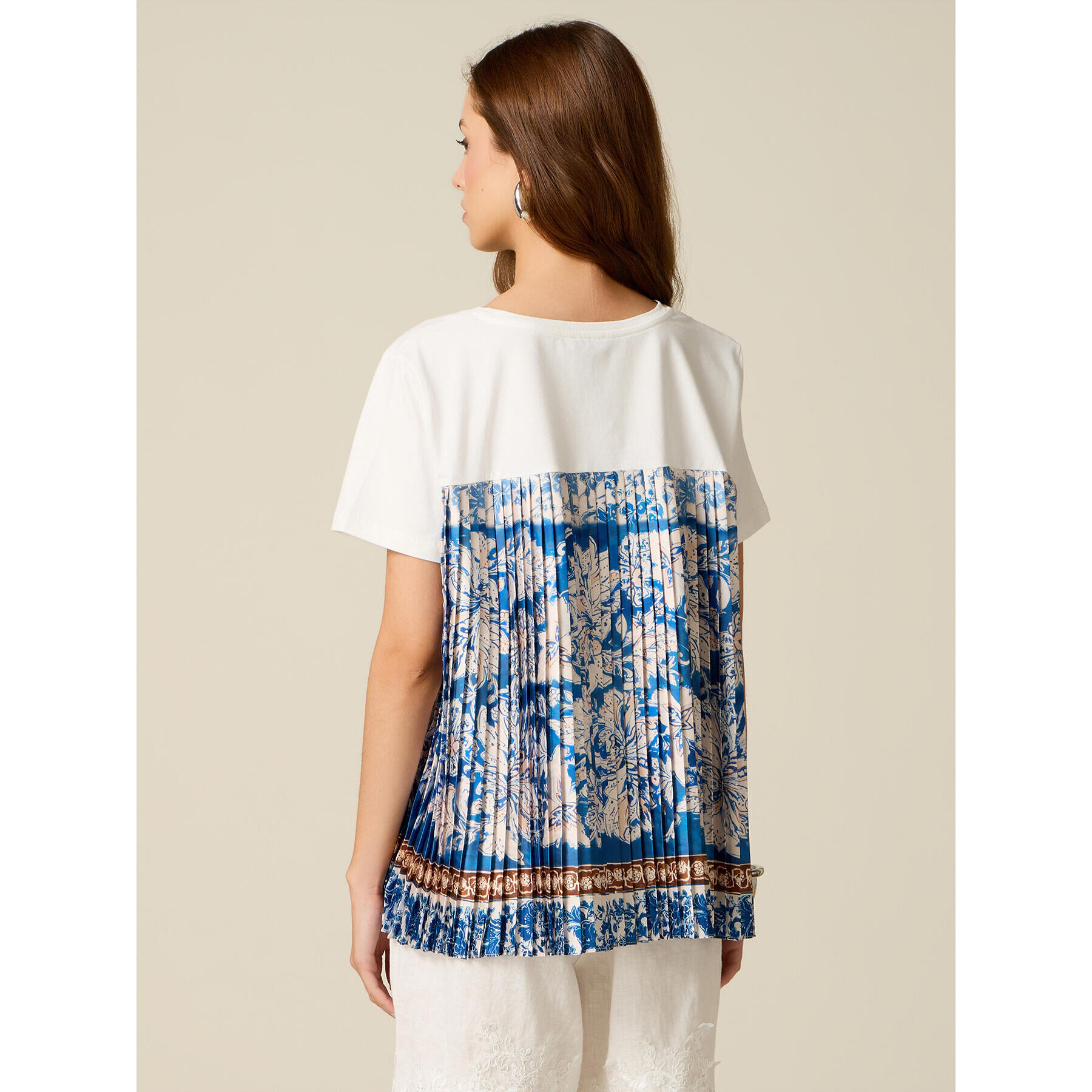 Oltre - Camiseta con espalda plisada estampada - Blanco
