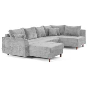 Rune - canapé panoramique d'angle droit 7 places en velours texturé - Gris