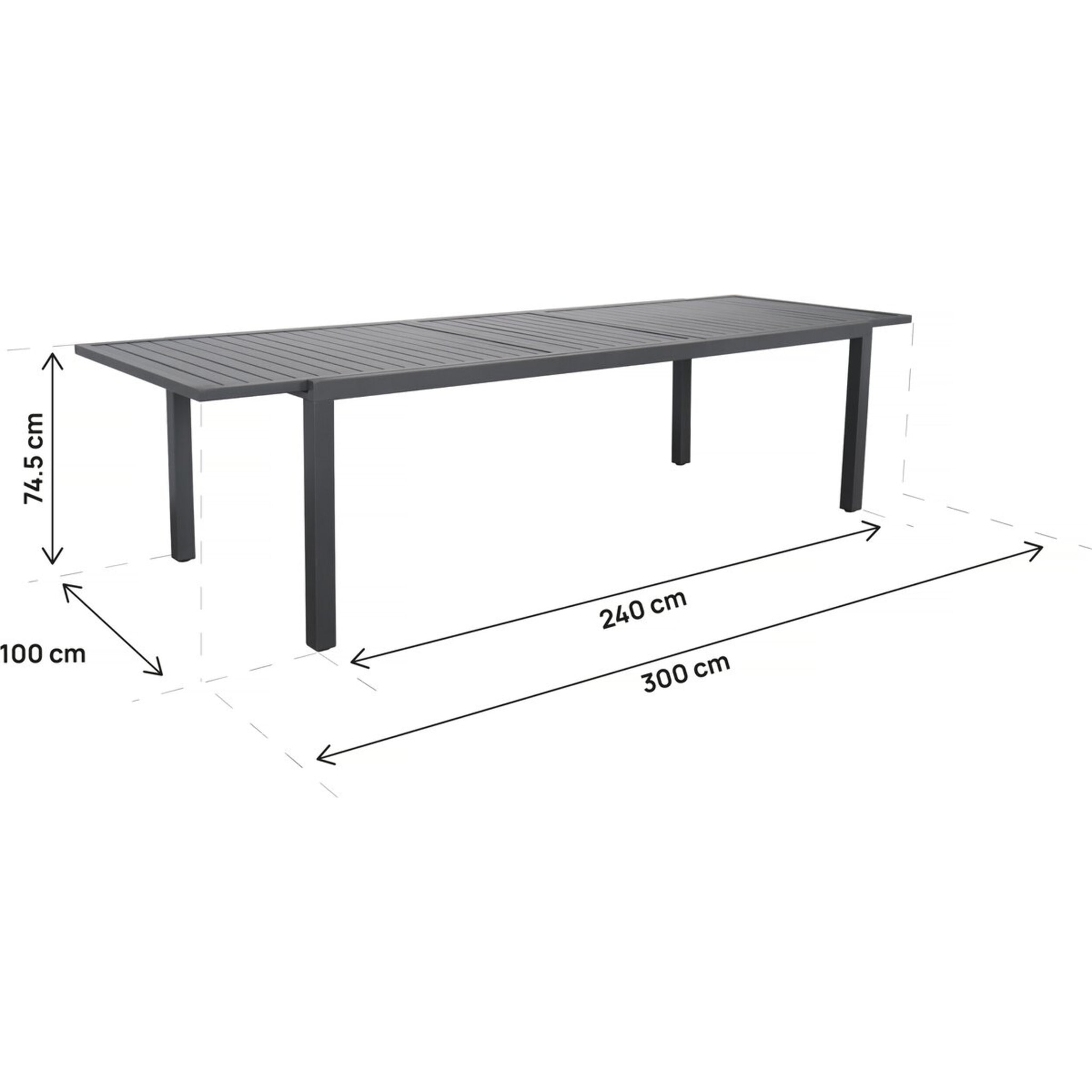 Table de jardin extensible en métal "Salou" - 240/300 x 100 x 75 cm - Gris