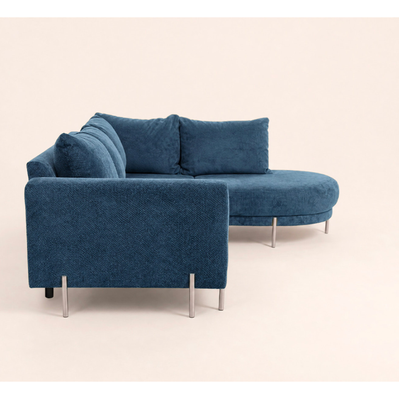 Gabin - Canapé d'angle droit 5 places en velours texturé - Bleu