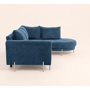 Gabin - Canapé d'angle droit 5 places en velours texturé - Bleu
