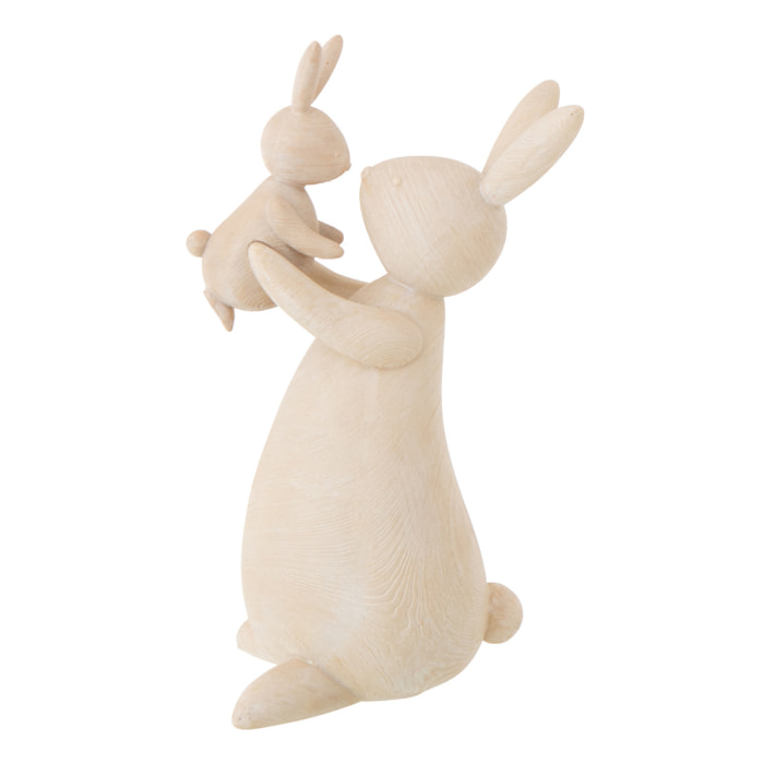 J-Line Lapin Maman Portant Enfant décoratif - polyrésine - naturel/écru