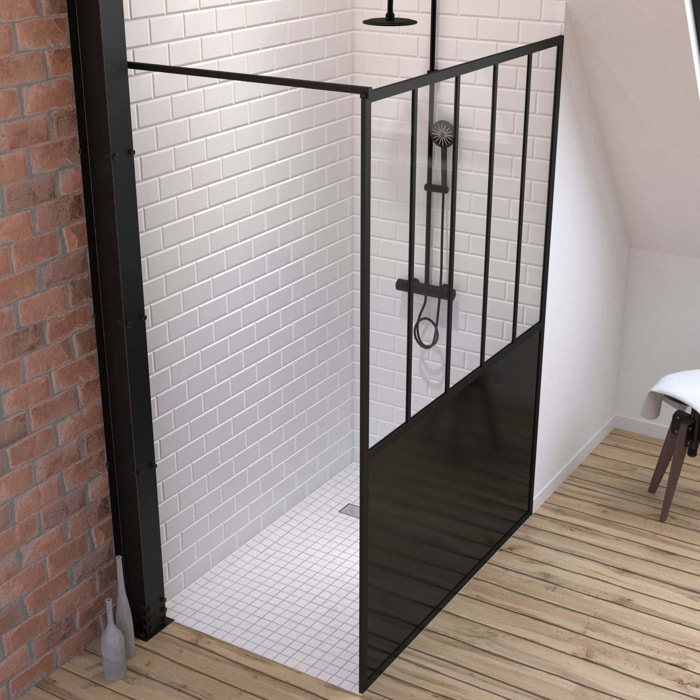 Pack Paroi de douche 140x200 cm noir mat + RECEVEUR DE DOUCHE A CARRELER 90x140CM RECOUPABLE