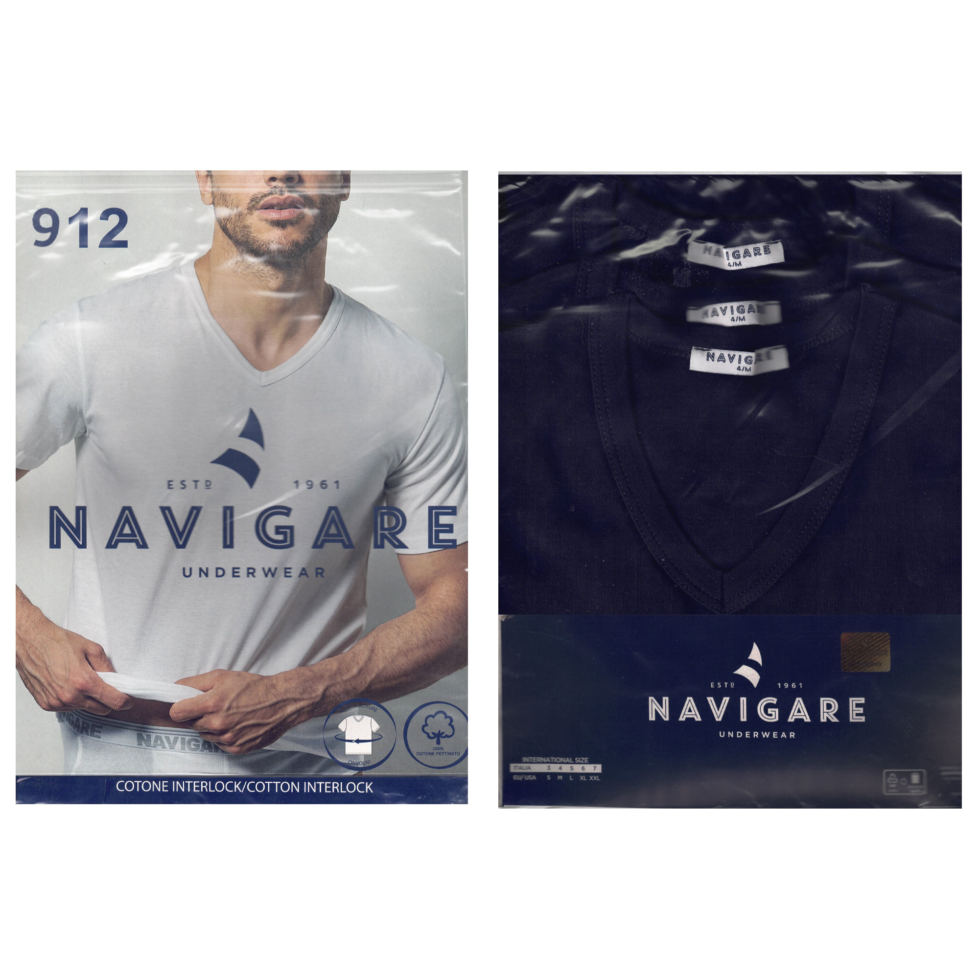 T-shirt Navigare in Cotone Interlock Scollo a V Art.912 Conf. Da 3pz, Bianco