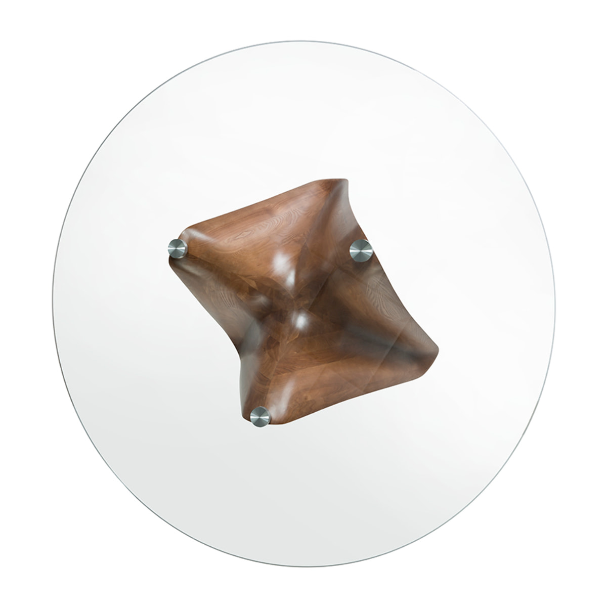 Mesa comedor redonda con tapa fija de cristal templado patas de madera en nogal 140x140x75cm