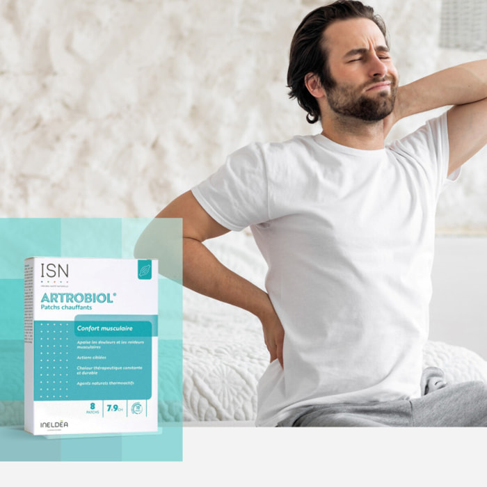 ISN - Artrobiol Patchs Chauffants - Aide à soulager les douleurs et tensions musculaires - Agents thermoactifs - Action chauffante 8h - Dispositif Médical - Etui 8 patchs