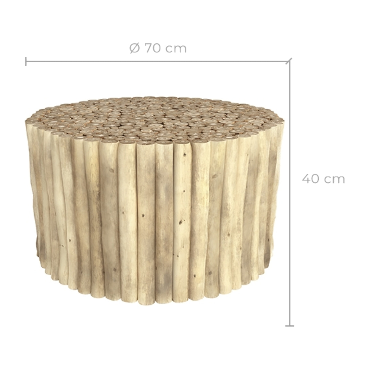 Table basse de jardin ronde en rondins de teck D70 cm - Imani