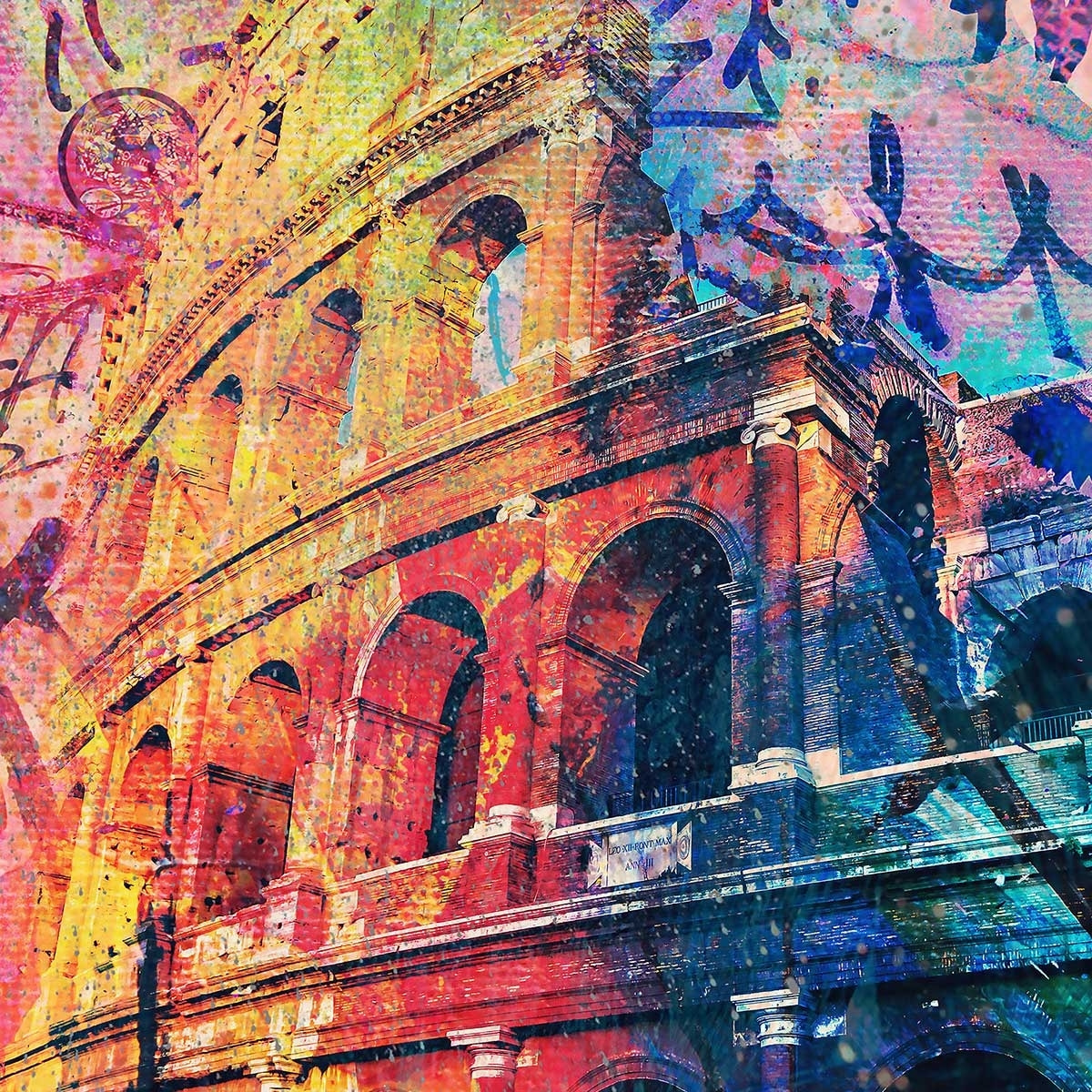 Tableau colisée popart et graffiti Affiche + cadre en bois - Noir