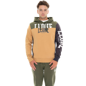 Felpa invernale uomo con cappuccio pull on, logo grande Leone 1947 Color Block